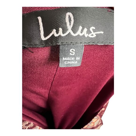 Lulus Art And Soul Print Long Sleeve Hi Low Maxi Dress Burgundy Women's S Boho - Picture 11 of 11